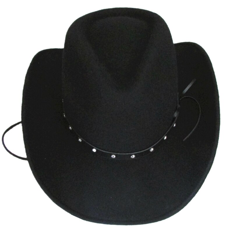 Unisex Black Wool Felt Western Cowboy Hat +