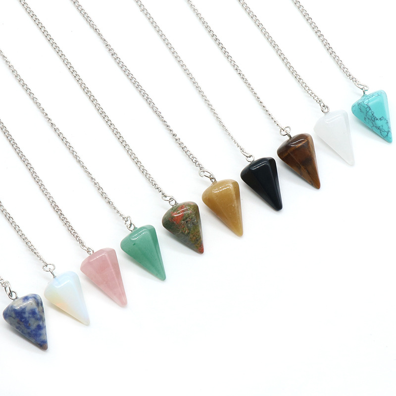 Pedra natural quartzo ágata pingente reiki cura cone ametista charme pêndulo pingentes para adivinhação radiestesia reiki cristais