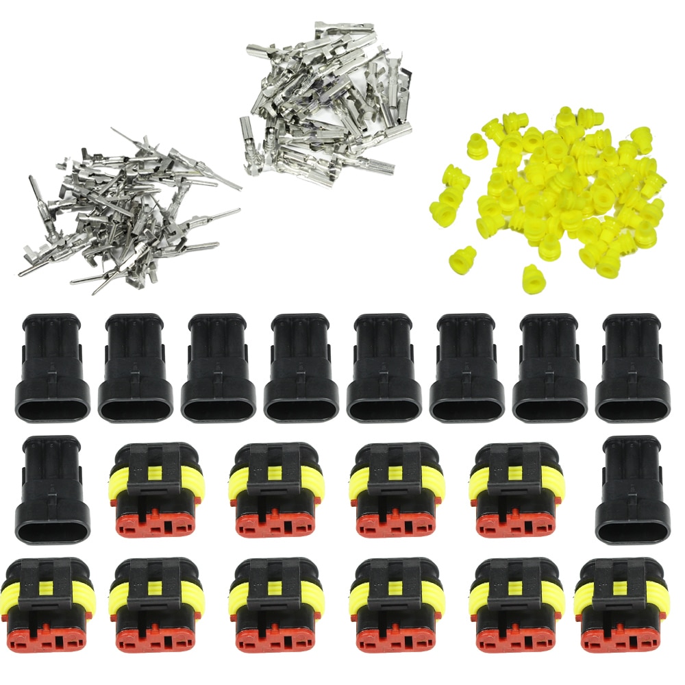 YUNPICAR 5Kit 3 Pin 3 Pin Way Car Waterproof Electrical Connector Plug Male Female Wire Cable Connector Plug with Wire AWG Marin