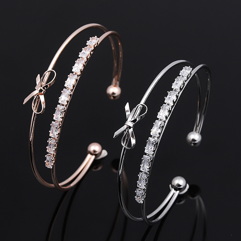 Trendy Knot Charm Bracelets Bangles Feather Heart Love Bangles for Women Rose Gold Jewelry Open Cuff Pulseiras Party