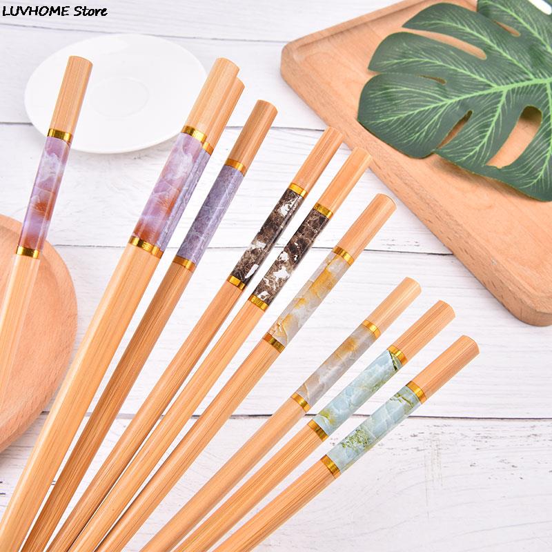 1 paio di bacchette impostato marmorizzazione antiscivolo stile cinese Sushi bacchette di riso in legno di bambù stoviglie da cucina impostato regalo