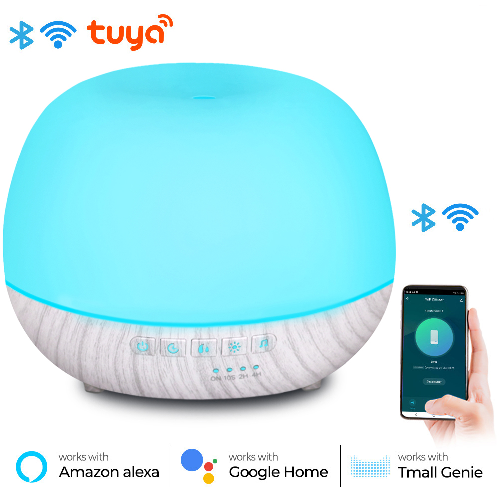 Humidificateur d'air intelligent de diffuseur d'huile essentielle d'aromathérapie de WiFi 500ml, connecte à Tuya, Alexa et Google Home avec 7 couleurs de LED