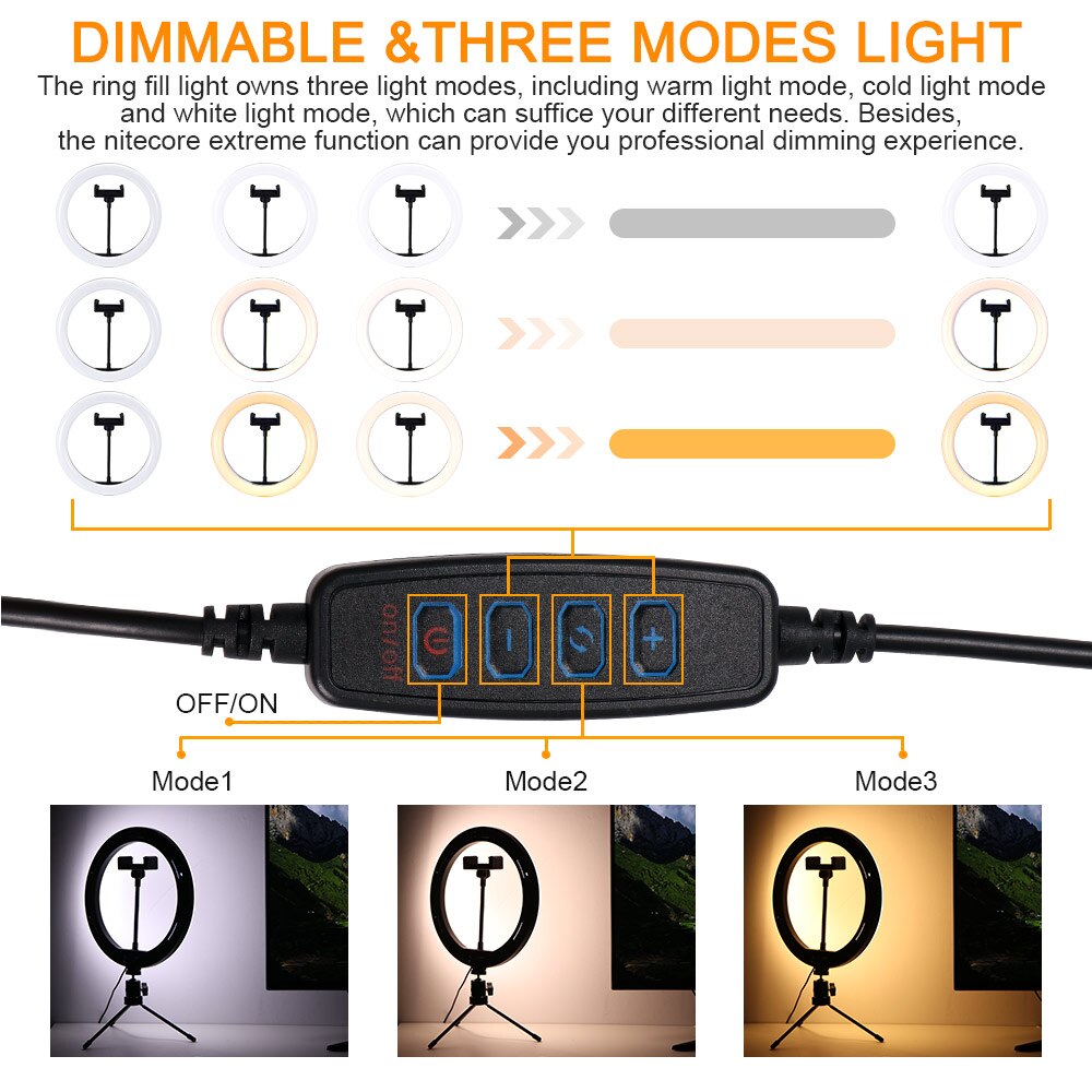 Photography LED Ring Fill Light For Iphone Xiaomi Dimmable Camera Phone Ring Lamp With Table Tripod For Makeup Video Live Studio