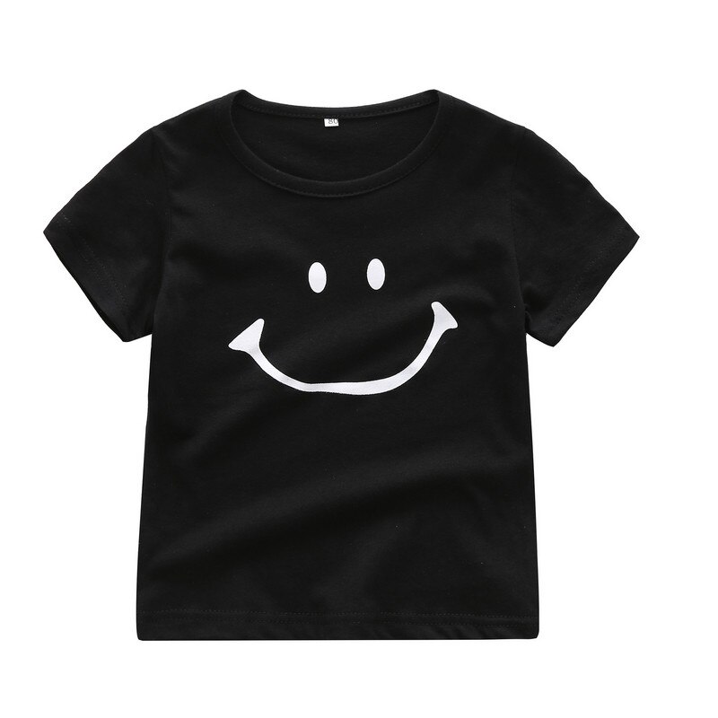 Kinderen Korte Mouw T-shirt Zomer Kleine Jongens Meisjes Lachend Gezicht Patroon Ronde Kraag Top Kids Casual Kleding: Black / 3t
