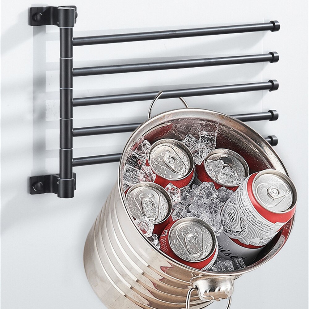 180° Swivel Towel Bar Bathroom Wall Mounted Removable Towels Storage Rack Punch-free Strong Load-bearing Laundry Drying Shelves