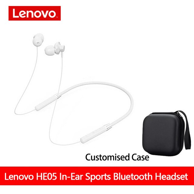 Lenovo Earphones Bluetooth Wireless Stereo Sports IPX5 Waterproof Sport Earbud Headset Noise Reduction Magnetic Runing Headset: white add case