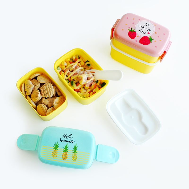Kid Mini Bento Box Cartoon Cute Student Fruit Box Microwave Plastic Double Layer Kindergarten Lunch Box Food Container