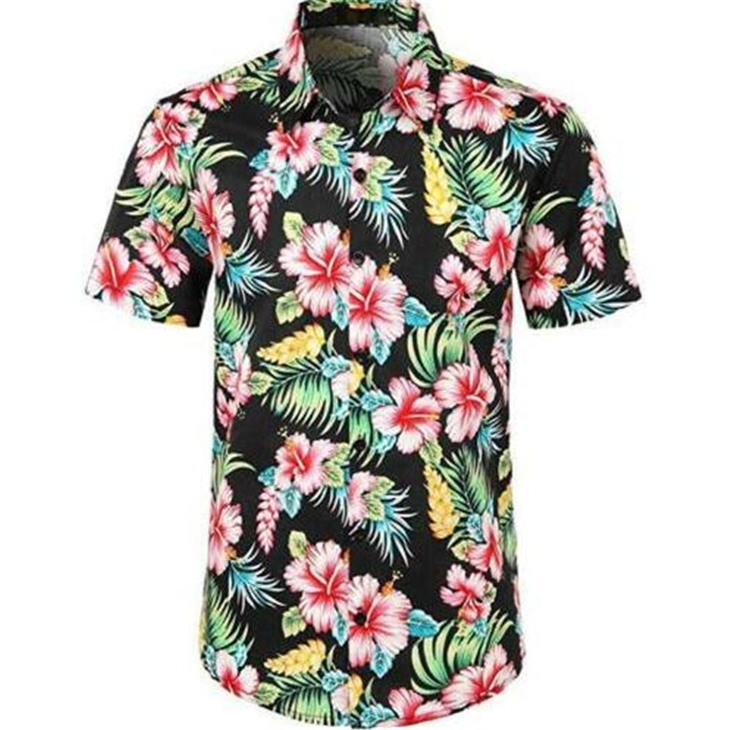 Mannen Hawaiian Shirts Zomer Bloemen Gedrukt Beach Korte Mouw Kamp Casual Shirt Tops Blouse