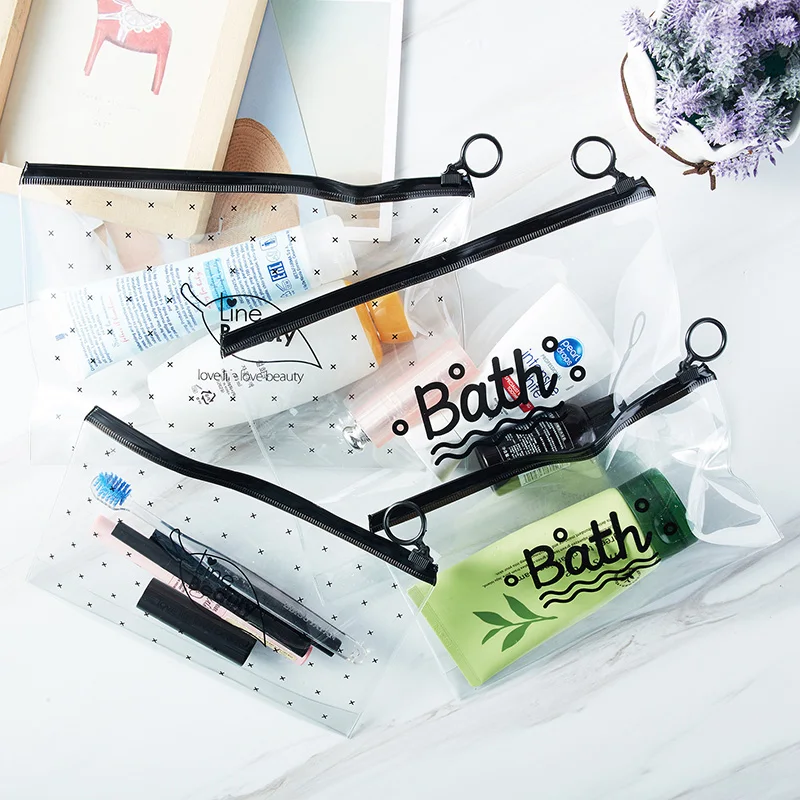 Bolsa de cosméticos transparente a la para mujer, bolsa de maquillaje grande de PVC transparente, organizador de artículos de tocador de viaje impermeable, bolsa de almacenamiento y lavado