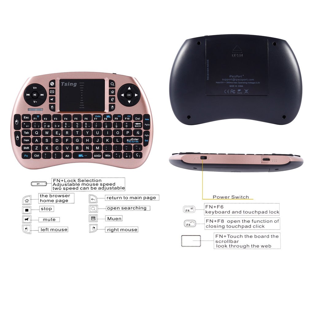 Portable Handheld Wireless Keyboard Touchpad Multi-media for TV Box Media TV PC Stick Laptop for Raspberry PI PS3 French Spanish