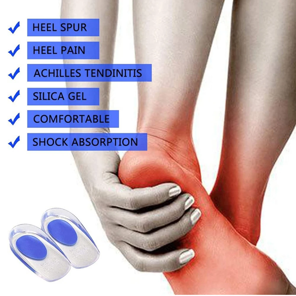 1 par de palmilhas de gel de silicone para esporas de calcanhar, almofada para dor nos pés, massageador de pés, cuidados com meio calcanhar, palmilha de sapato, aumento de altura