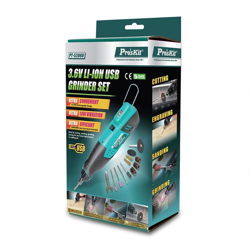 Pro&#39;sKit USB Grinder Set PT-5206U 3.6V Li-ion Electric Screwdriver Drilling, Polishing, Cutting Engraving Grinding Machine Kit