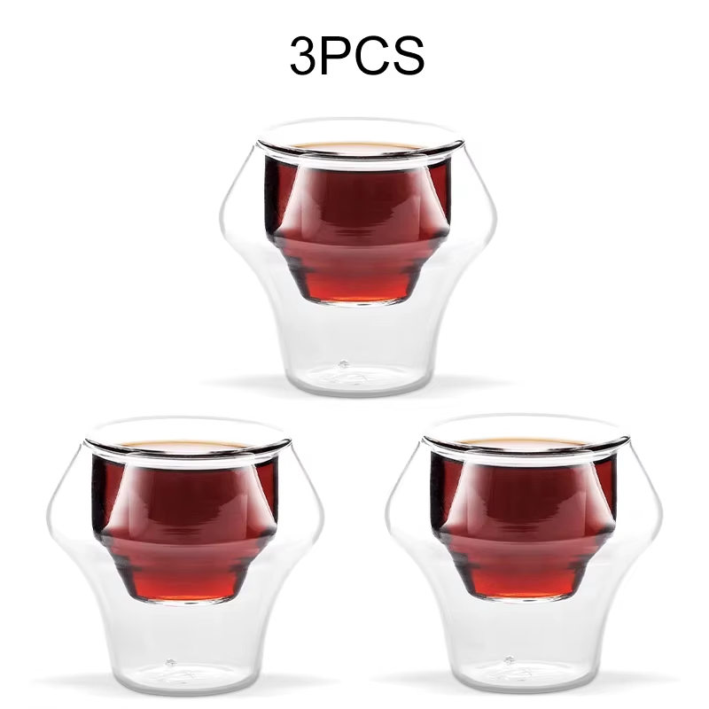 MHW-3BOMBER 1/2/3 Stuks Espressokopjes, Dubbelwandige Glazen Koffiemokken, 60 ml Helder Glazen Mokken Thee Latte Wijnkop Cafe Accessoires: Rood