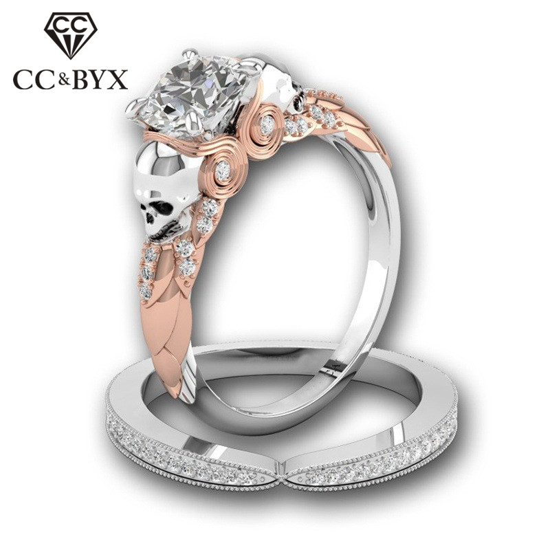 Cc Set Ringen-Voor-Vrouwen Trendy Sieraden Creatieve Schedel Ring Zirconia Diamant Dubbele Paar Bijouterie Accessoires CC2057