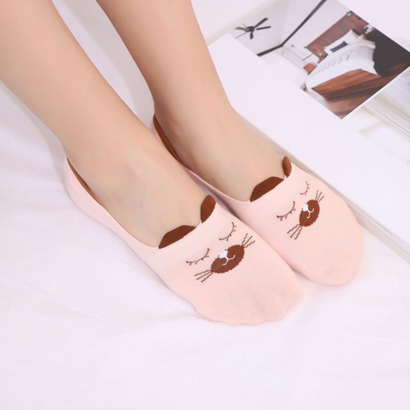 Calcetines de algodón antideslizantes con estampado Animal de gato, zorro, cerdo, chicas japonesas, calcetines invisibles con orejas 3D, boca superficial