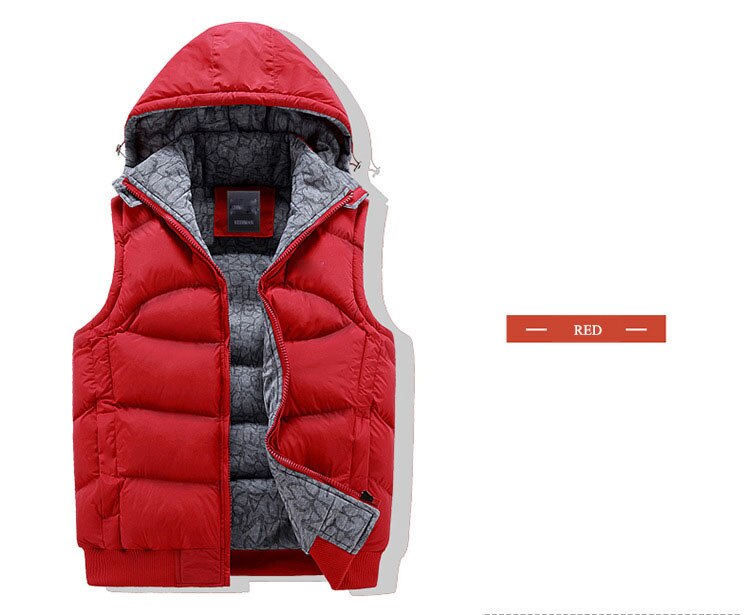 FALIZA Neue Stilvolle Herbst Winter Weste Männer Haube Warme Ärmellose Jacke Dicke Weste Männlichen Windschutz MJ-C: rot / M