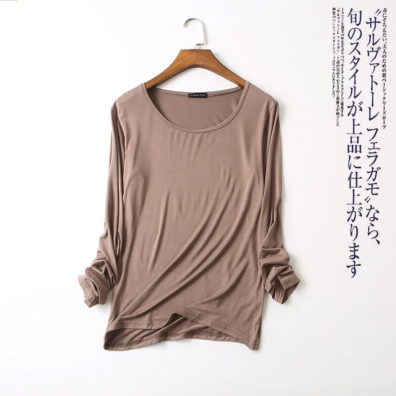 Fdfklak Pyjama Femme One Piece Sleep Tops For Women Loose Modal Sleepwear Bottoming Shirt Outside Wear Spring Pajamas Female: khaki / M