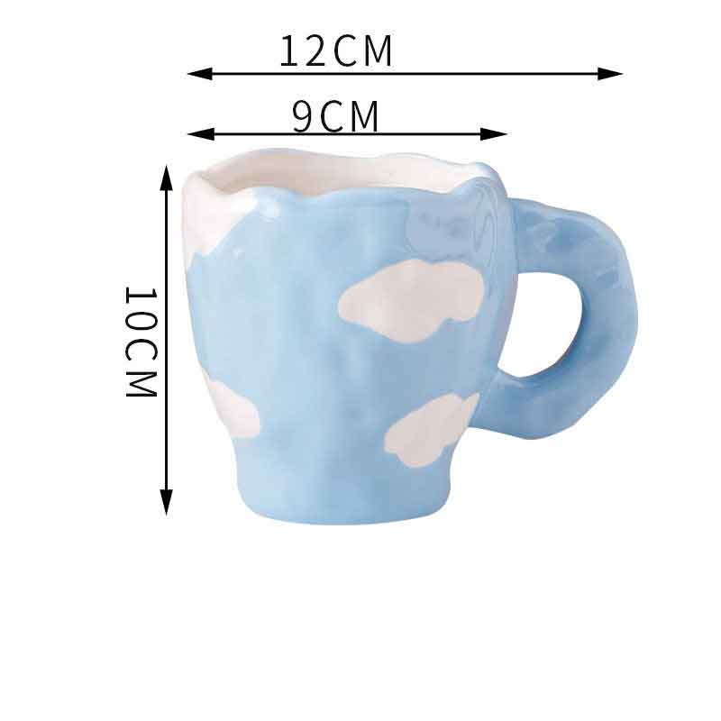 Hand Painted Cloud Coffee Cup and Saucer Handmade Irregular Ceramic Cup With Saucer Tulip Flower Tea Milk Mug Tableware: A