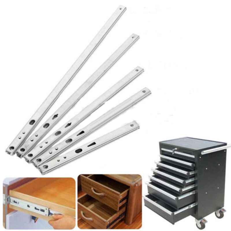 Glissières de tiroir à roulement à billes, Extension complète robuste, Rail de guidage de meubles monté sur le côté, armoire en Zinc, 17mm, 2 pièces