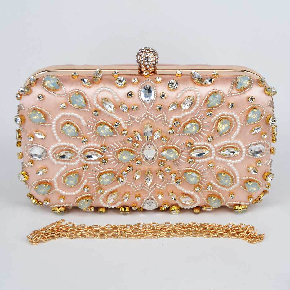 Kralen Crystal Avondtasje Kan Passen In Iphone Roze Satijnen Vrouwen Koppelingen Tassen Peach Dames Dag Koppelingen Party Purse z90