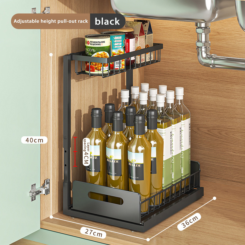 2-Tier Uittrekbare Onder Gootsteen Organisator Plank Kast Uitschuifbare Rek Keuken Aanrecht Uittrekbare Opslag Onder Gootsteen Schuifplank: Licht Geel