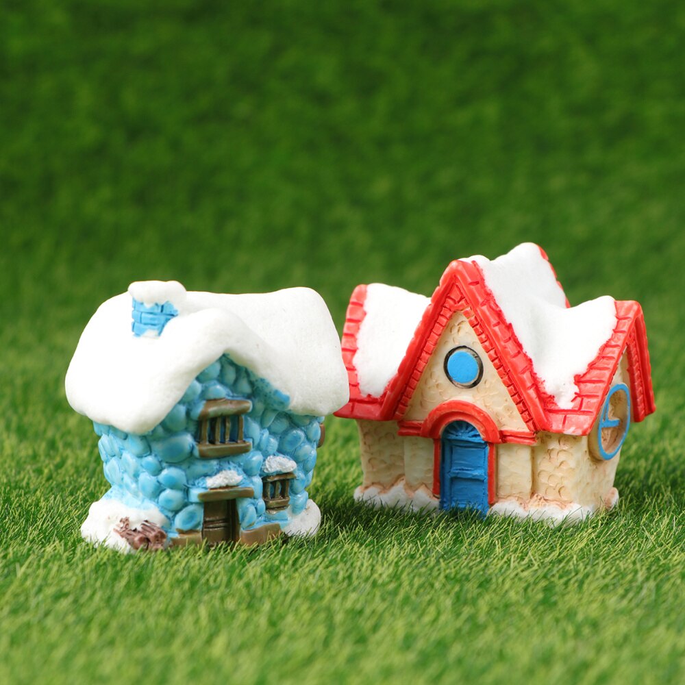 7Pcs Micro-Landschap Hars Mini Huis Craft Europese Stijl Kleine Huisje Desktop Decoratie Kerst Miniatuur Cabine Versiering