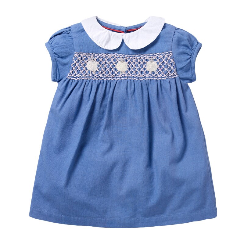 Barnklänning Smocked för Flickor - Peter Pan-krage Handbroderad: BlÃÂ¥ / 6