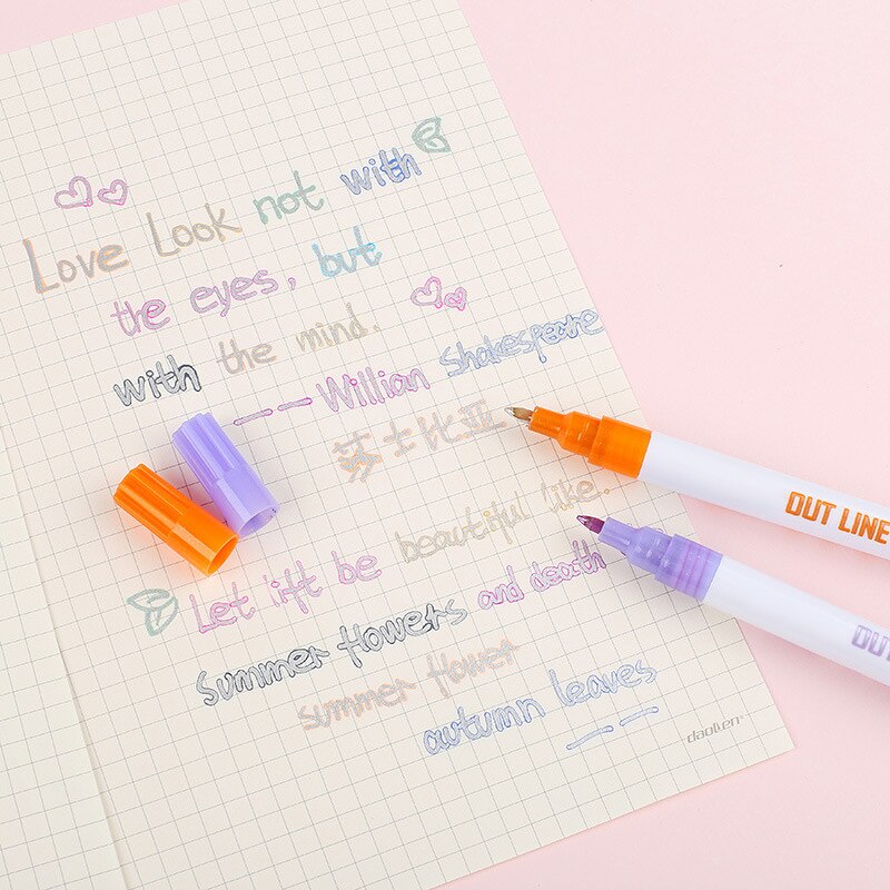 8 Colors/Set Card Writing Drawing Pens Double Line Outline Pen Stationery BV789