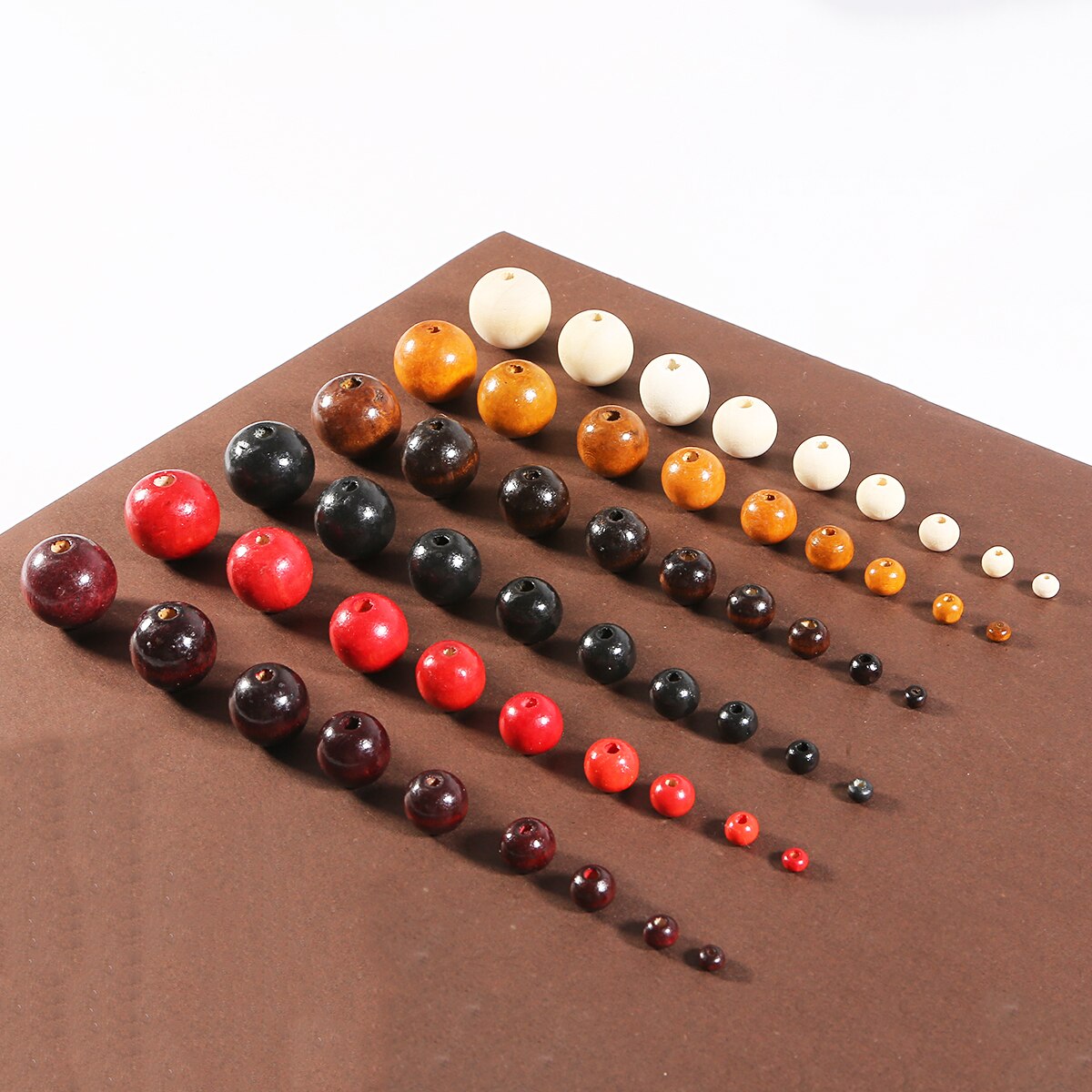 Perles Rondes en Bois Naturel, Noires, Brunes, Rouges, pour Travaux Manuels, Accessoires de Bijouterie, 4, 6, 8, 10, 12, 14, 16, 18, 20mm, Lot de 20 à 100 Pièces