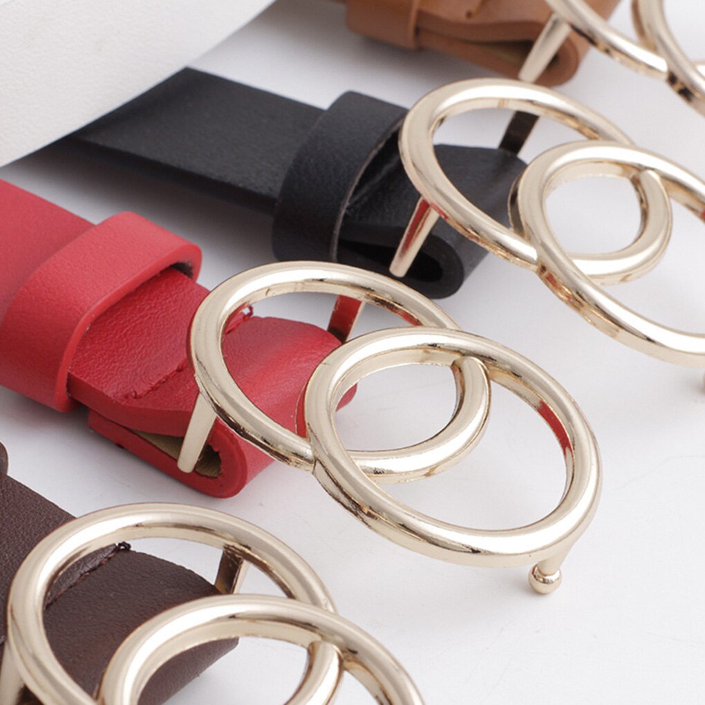 Vintage Double Ring Circle Round Buckle Button Belt Leisure Jeans Dress Women Leather Belt Simple Girls