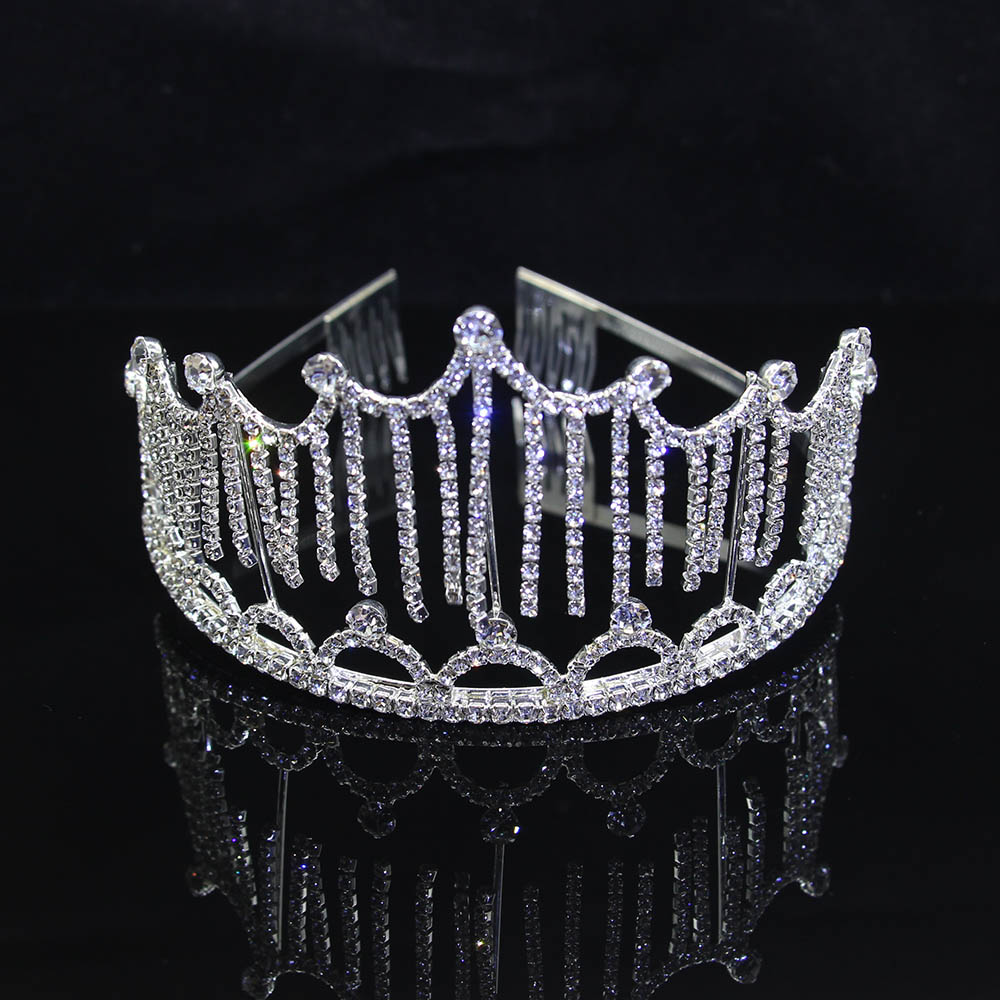 AINAMEISI Bridal Tiaras and Crowns Tassel Rhinestone Big Pageant Crown Women Wedding Headbands Hair Jewelry: 1