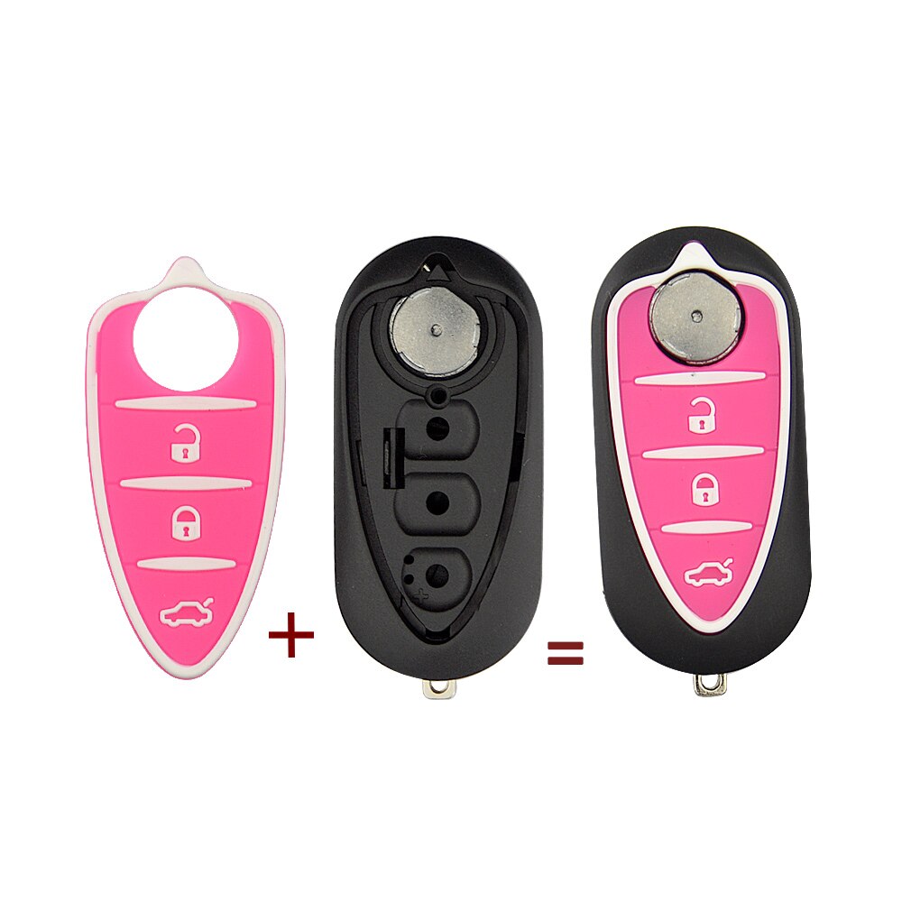 Okeytech 3 Knoppen Flip Vouwen Afstandsbediening Autosleutel Shell Voor Alfa Romeo Mito Giulietta159 Gta Vervangende Auto Sleutel Cover Ongesneden blade: Pink