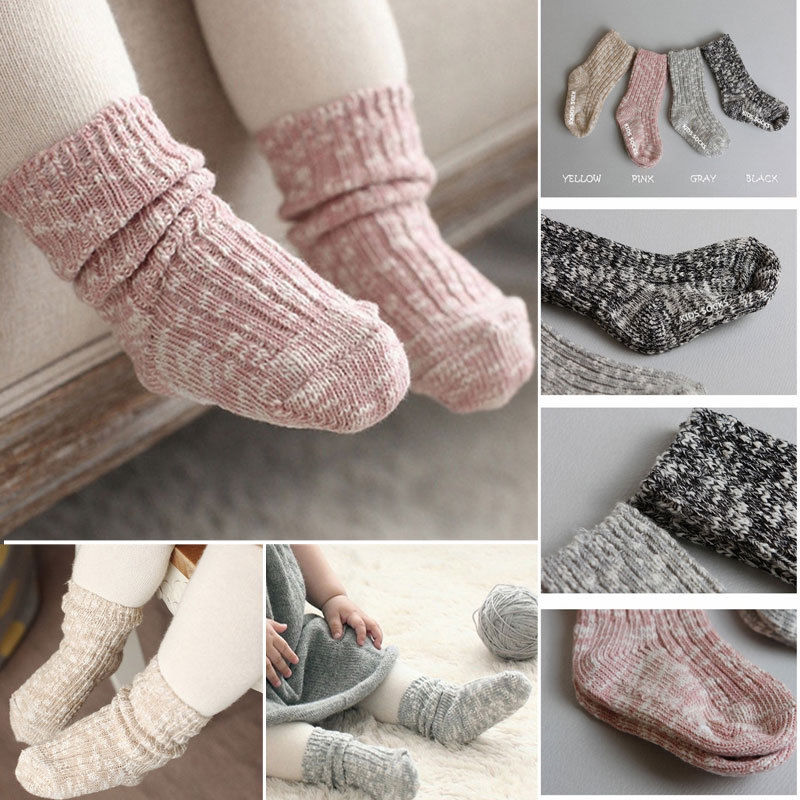 Kids Socks Solid Color Cotton Baby Anti Slip Socks For Boy Girl Toddler Wool Accessories