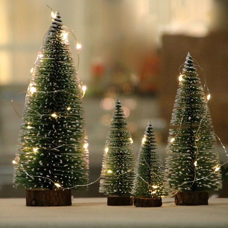 16 Stks Mini Kerstbomen, Kunstmatige Sisal Sneeuw Vorst Bomen, Dennenbomen Ornamenten met Houten Basis Winter Ambachten, Winter Sneeuw Ornamenten voor Xmas Holiday Party Thuis(16 stuks groen