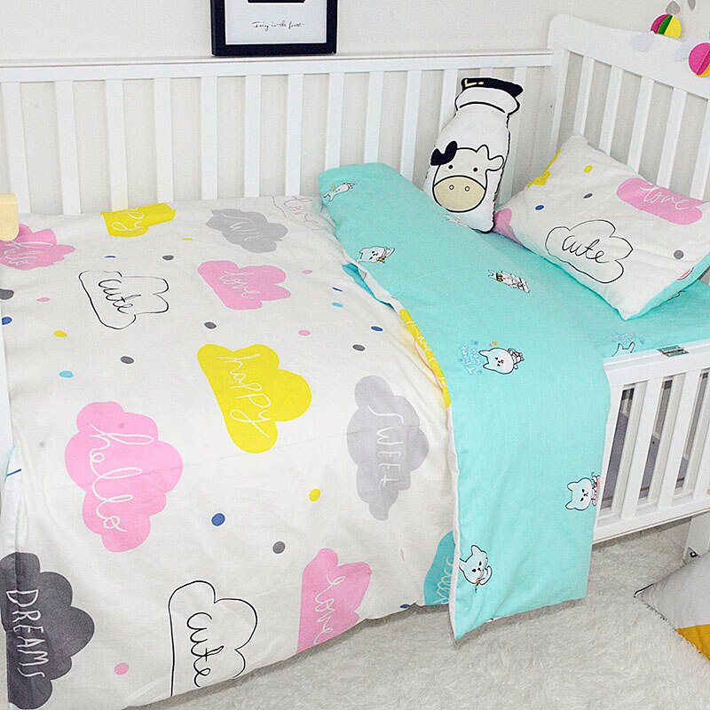 3Pcs Baby Bedding Set Cotton Crib Bedding Set Crib Kit Include Duvet Cover Pillowcase Bed Sheet