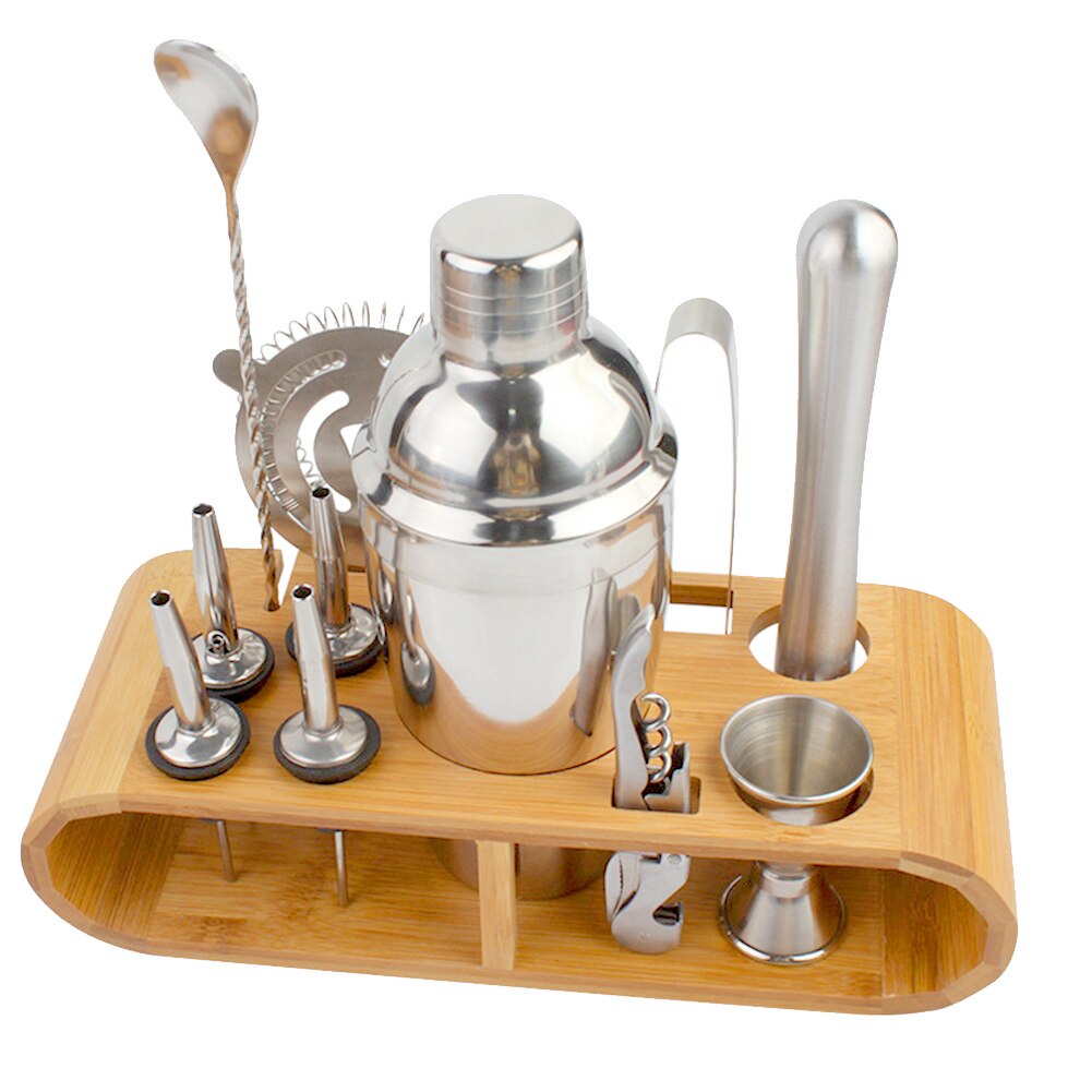 10Pcs/12Pcs Cocktail Maken Set Cocktail Shaker Set 750Ml Rvs Bar Tool Barman Kit Met houten Display Stand