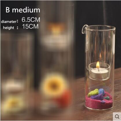 Europæisk lavet romantisk gennemsigtig glas cylindrisk olielampe bryllupsdekoration i stedet for lysestage hjem: B medium