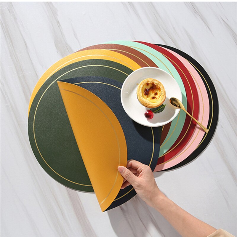 Ronde Grote Dubbelzijdige Lederen Tafel Mat Waterdicht En Olie-Proof Huishoudelijke Isolatie Placemat Pvc Hotel Placemats Voor tafel