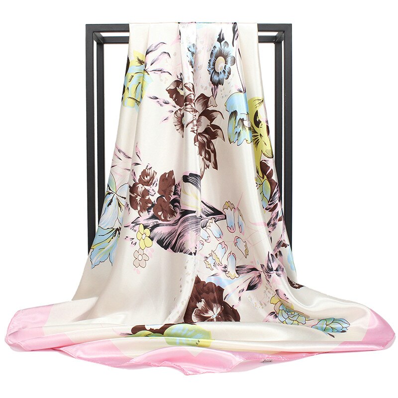 Hijab sjaal vierkant bloemenprint groot luxe merk wikkelsjaal hoofd foulard soie dames sjaals dames accessoires 90 x 90: C4