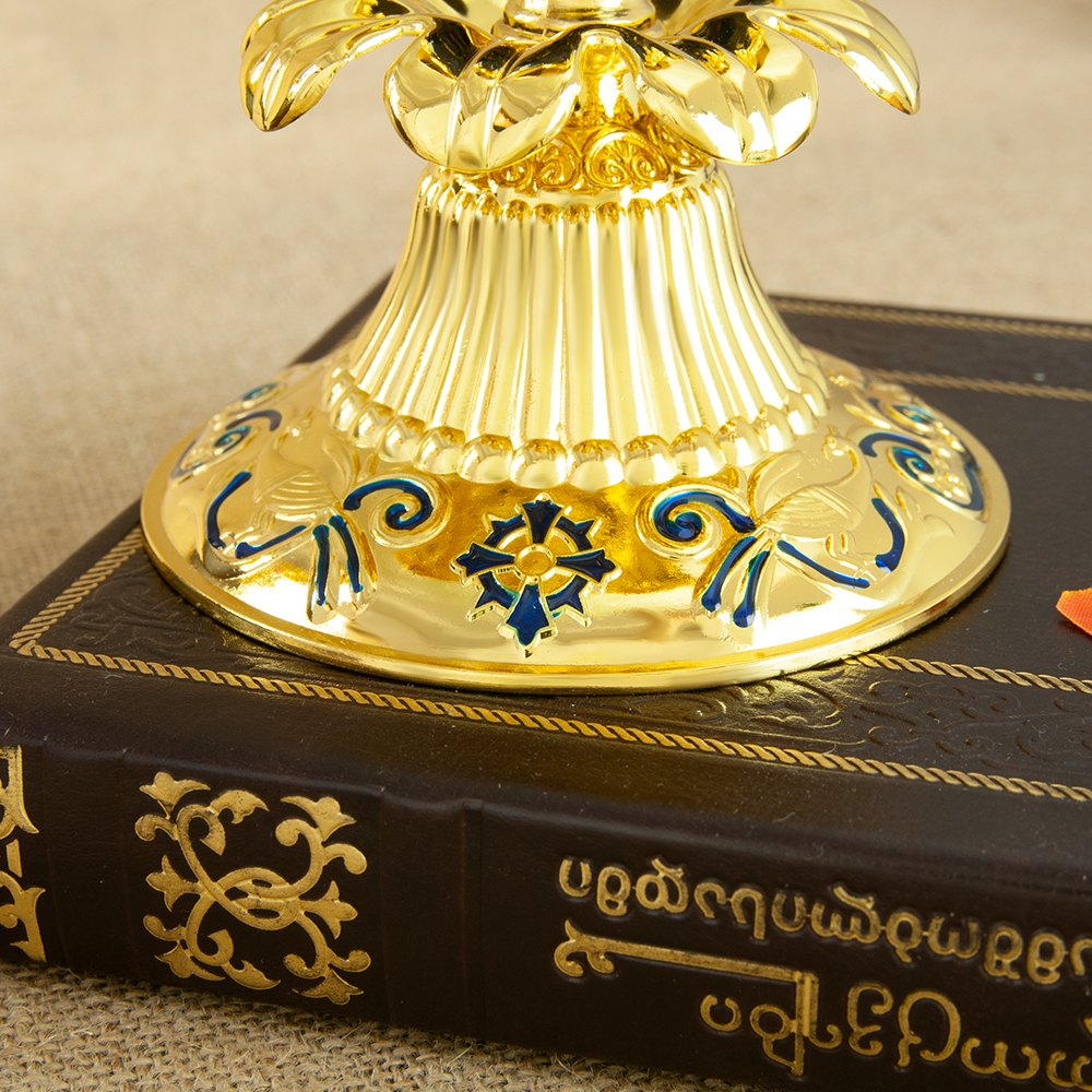 Orthodox Church Candle Holder Gold Plated Single Candlestick with Colored Enamel Religion Church Home Table Easter Decor