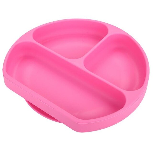 Baby Feeding Bowl Dishes Silicone Plate With Suction Cup Strong Sticky Divided Silicone Food Plate Children's Section: Pink
