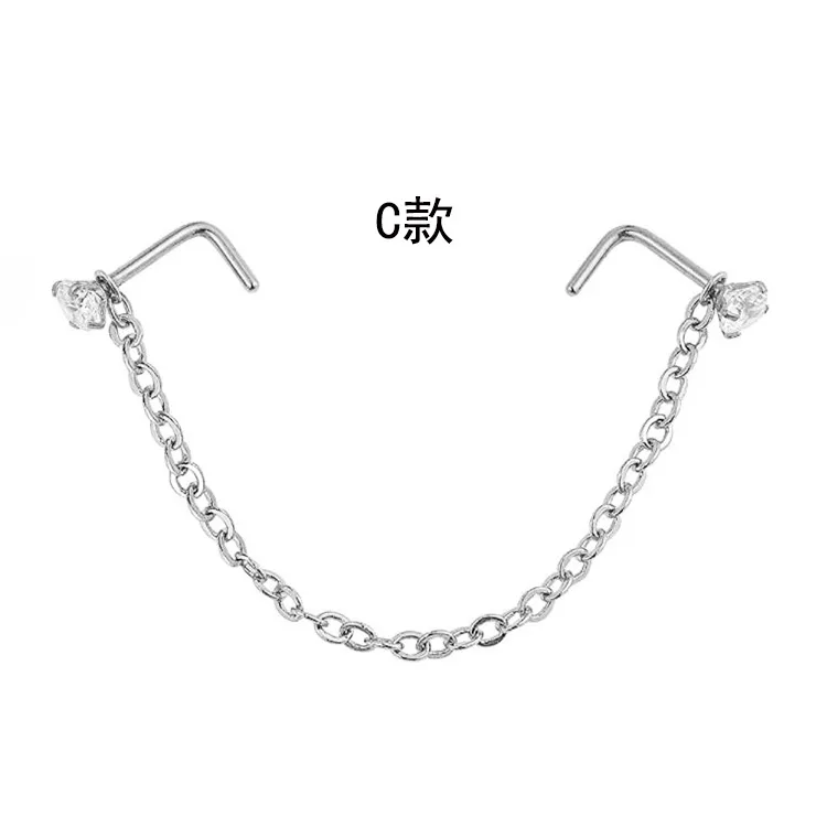 Novo nariz duplo piercing corrente nariz para narina piercing aço inoxidável nariz parafuso prisioneiro decoração brinco piercing corrente feminina: 3CM / C