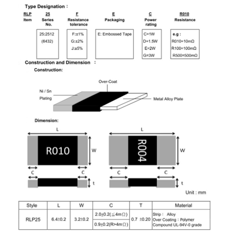 10 Uds SMD 2512 3W 1% Chip de resistencia de aleación 0.001R 0.01R 0.012R 0.03R 0.05R 0.06R 0.1R 0.2R 0.22R 0.3R 0.33R 0.5R Ohm