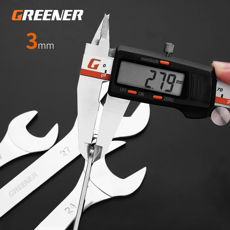 Greener-llave fina de doble cabezal, herramienta de mano de 3mm de doble uso, Llave pequeña ultrafina para el mantenimiento de coche, 1 ud.