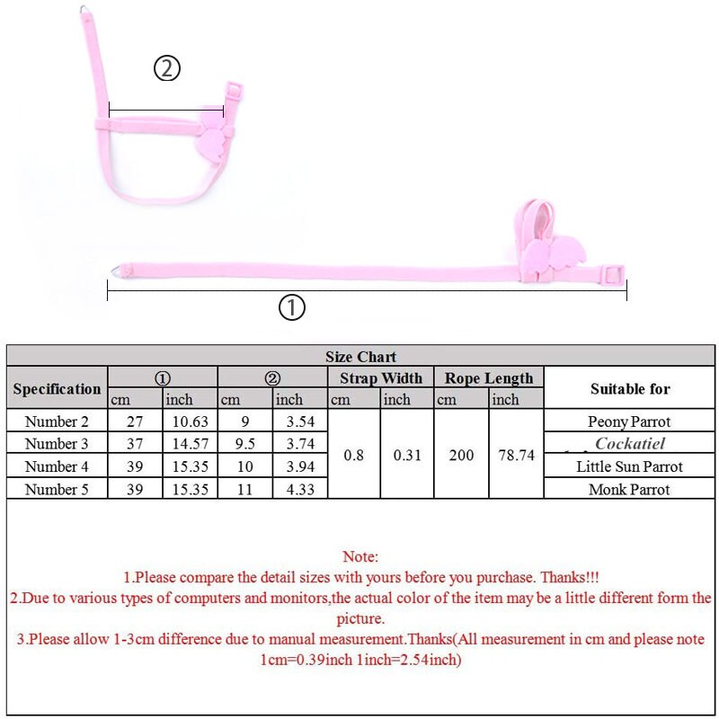 2m kæledyrs fuglesele og snor justerbare trækstropper til træningsreb til små papegøjer/papegøjer/cockatiel udendørs flyvende reb