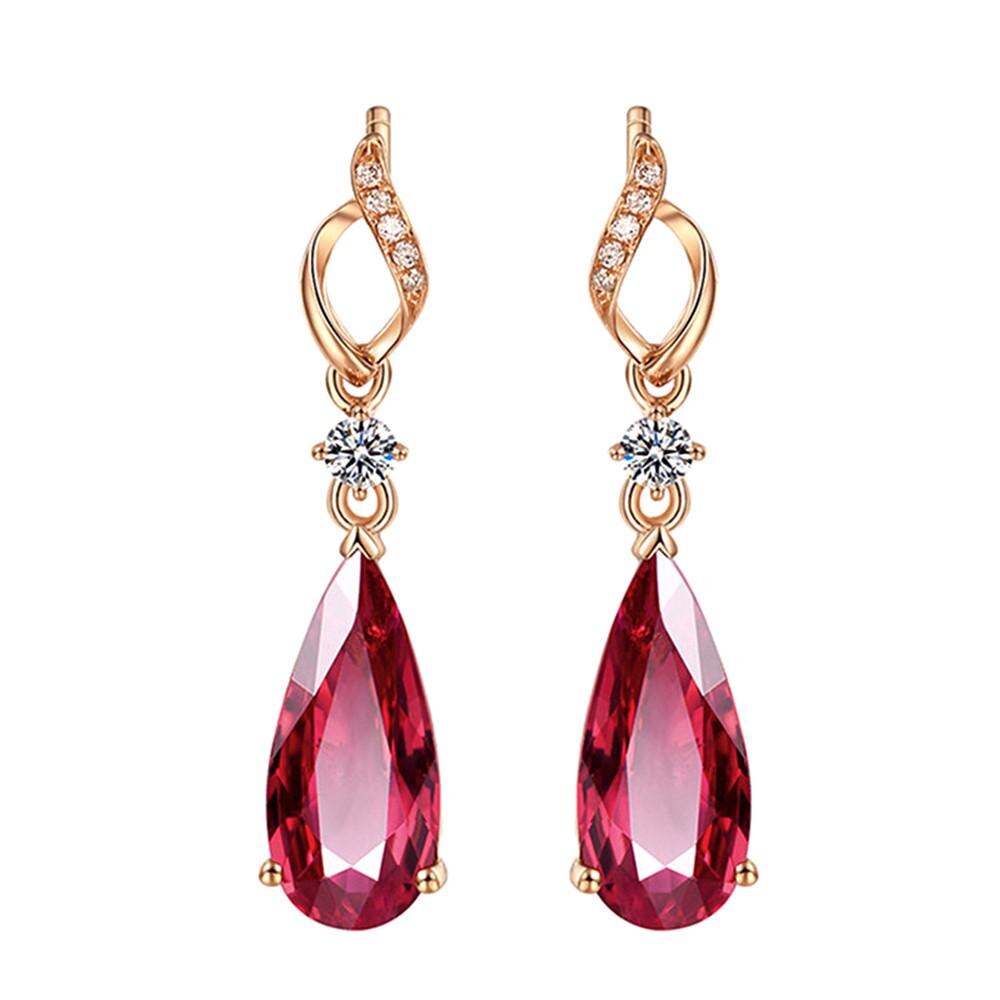 Vintage Ruby Edelstenen Diamond Dangle Oorbellen Voor Vrouwen Red Crystal 18K Rose Goud Kleur Sieraden Luxe Bague Bijoux