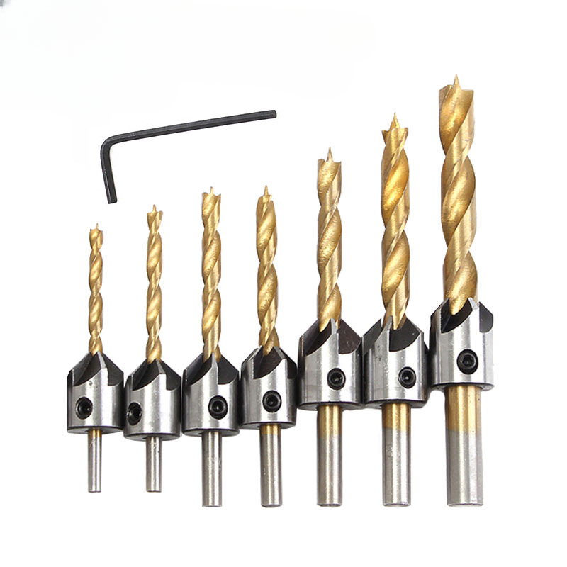Countersink Drill Bit Set Reamer Woodworking Chamfer Counterbore Pliot Hole Cutter Screw Hole Drill 4/5/6/7/8/10mm HSS Hole Dril: Red