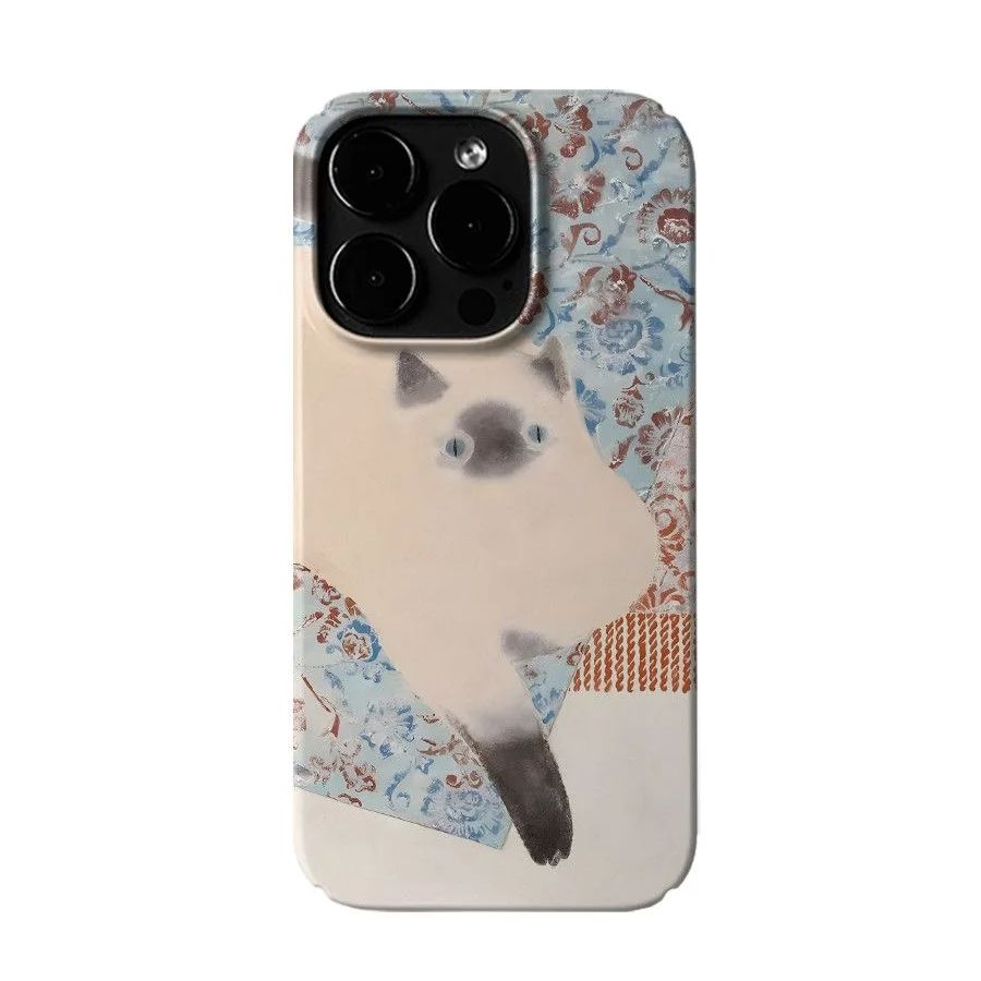 Vintage Ins Olieverfschilderij Siamese Kat Artistieke Mooie Telefoon Hoesje Voor Iphone 15 14 11 12 13 Pro Max Plus Achterkant: Polyester