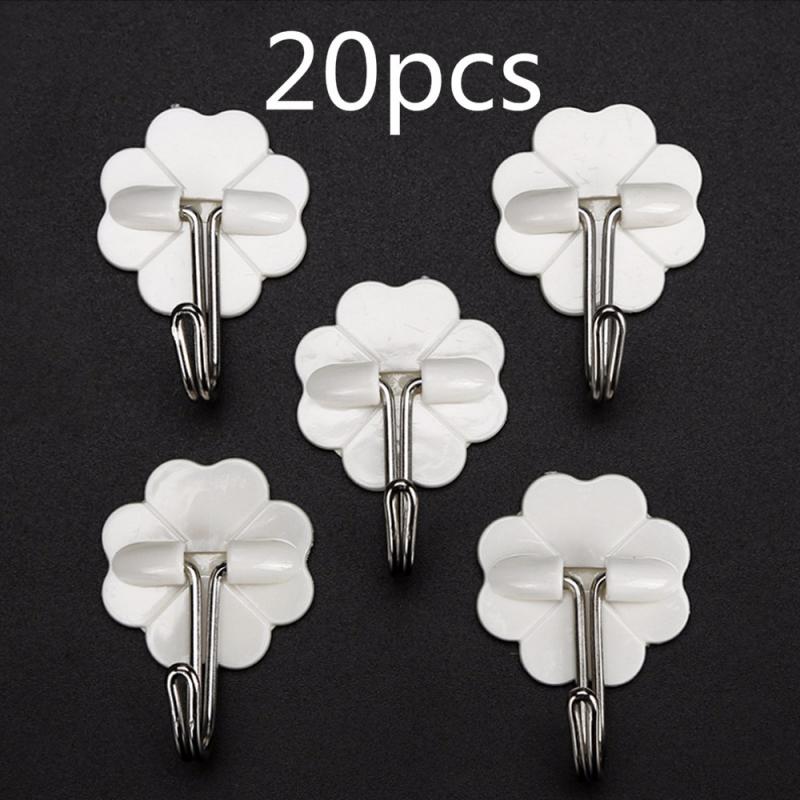 20pc Self Adhesive Wall Hooks Family Robe Hanging Hook Hat Bag Robe Hats Bag Key Wall Hanger Seamless Multi-Purpose Hook: 20pcs plum blossoms