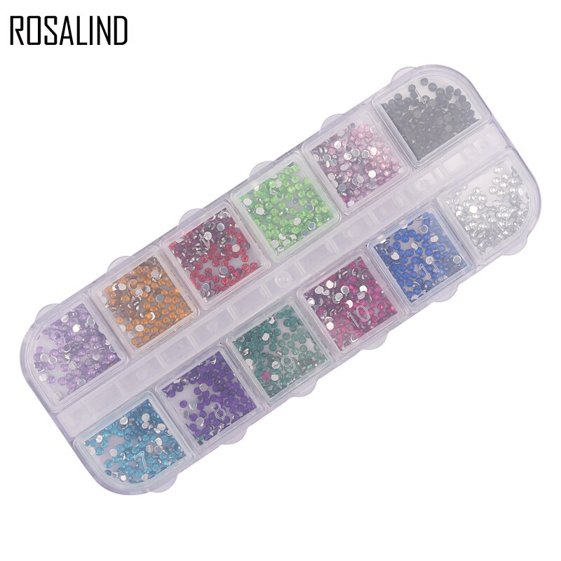 ROSALIND 1.5mm 12 Kleuren Nail Decoratie Ronde Box Steentjes Shinny Nail Art Decoraties